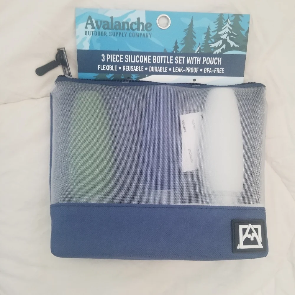 Avalanche Reuseable Bottles Outdoor 3 Piece Set Silicone W/Pouch Case.